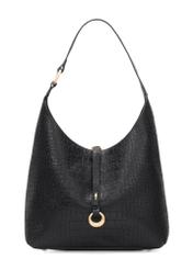 Black women's handbag with croco motif TOREC-1170-9G(W26), front product view on white background.