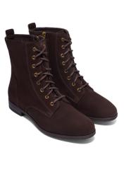 Women's brown suede ankle boots BUTYD-1008-1I(Z26), angled product view on a white background.
