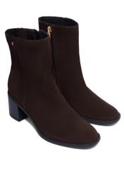 Brown suede high-heeled ankle boots BUTYD-1101-1I(Z26), diagonal product view on white background.