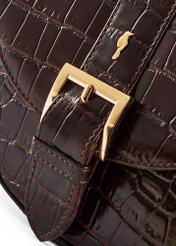 Brown croco leather handbag TORES-0707F-1H(W26), close-up of product detail on white background.