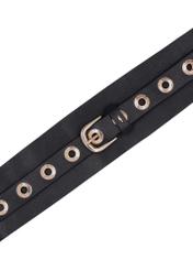 Black leather women's belt PASDS-0350-99(Z26), top view of the product on a white background.