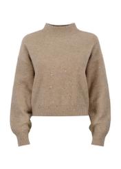 Beige women's sweater with sequins SWEDT-0191-24(Z23)-04