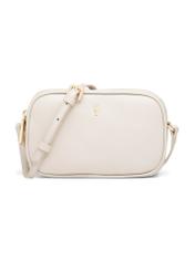 Small cream-colored leather women's handbag TORES-1152-0B(W26), product view from the front on a white background.