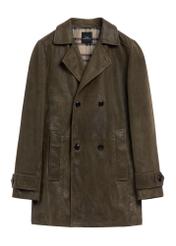 Men's khaki leather coat KURMS-0409A-8D(Z26), front product view on white background.