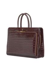 Burgundy crocodile leather laptop bag TORES-1321-4D(Z26). Side view, diagonal, on a white background.