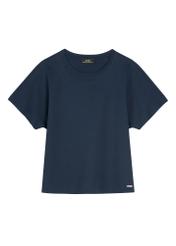 Navy blue women's mercerized cotton t-shirt TSHDT-0154-7E(W26), front product view on white background.