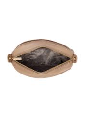Beige leather women's shoulder bag TORES-0806F-1B(W26) - product view from above, on a white background.