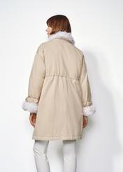 Long insulated women's jacket in beige KURDT-0548-81(Z24)-06