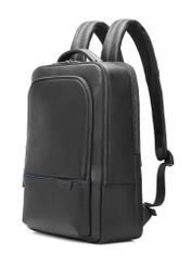 Men's black leather backpack PLCMS-0024-99(W26) - product view slightly diagonal, on a white background.