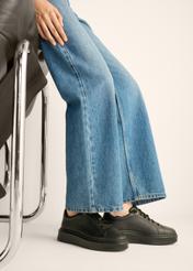 Women's leather shoes in black BUTYD-1284-9I(Z26), side view of the product on the model's feet.