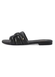 Women's black leather slides with braid BUTYD-1225-99(W26), side view of the product on a white background.