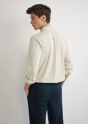 Beige men's cotton shirt KOSMT-0356-1A(W26), back view of the product on the model. Half of the silhouette visible.