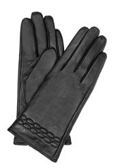 Black women's leather gloves REKDS-0024-99(Z26) - product view from above, on a white background.