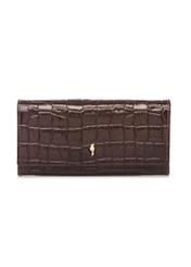 Brown leather women's croco wallet PORES-0889-1H(W26) - front product view, on white background.