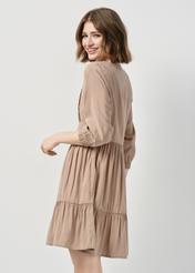 Beige pleated mini dress SUKDT-0122A-81(W24)-02