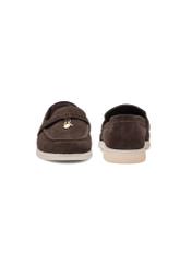 Dark brown women's leather moccasins BUTYD-1256-1I(W26), front and back product view on white background.