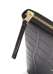 Black large women's croco wallet PORES-0908-9G(Z26) - close-up detail, on white background.