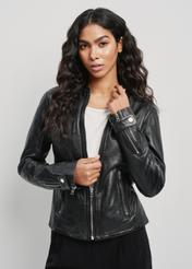 Women's black leather jacket KURDS-0473-1351(W24)-01