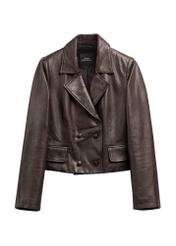Brown women's leather jacket KURDS-0620-1I(Z26) - front product view, on white background.