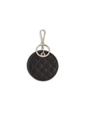 Black leather keychain with mirror BRELOK-0215-99(Z25), product view from the front on a white background.