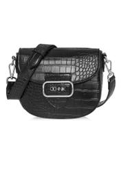 Women's black croco messenger bag TOREC-0880-9G(W26) - front product view, on a white background.