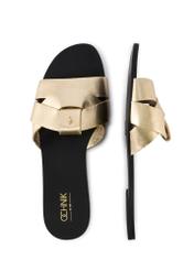 Women's gold flip-flops with braid BUTYD-0903C-2X(W26), product view from above on a white background.