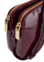 Burgundy patent leather women's messenger bag TOREC-0205F-43(Z25), close-up of the product detail on a white background.