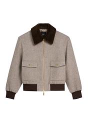 Women's short beige wool jacket PLADT-0077-1B(Z26), front product view on white background.
