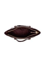 Burgundy women's shopper bag with monogram TOREC-1291-4P(Z26), product view from above on a white background.