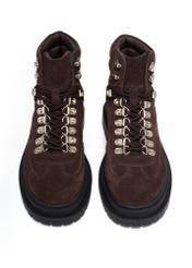 Women's dark brown suede ankle boots BUTYD-1354-1I(Z26), front product view on white background.