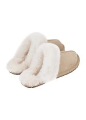 Beige women's suede slippers BUTYD-1319-1B(Z26), rear view of the product on a white background.