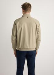 Beige men's lightweight transitional jacket KURMT-0370-1B(W26) - product view from the back, on a model, against a light background. Knee-length silhouette visible.