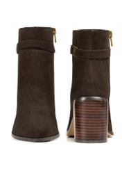 Brown suede women's ankle boots with logo BUTYD-1214-1I(Z26), front and back product view on white background.