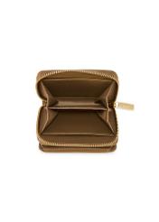 Small beige women's wallet with monogram POREC-0349A-81(Z25), product view from above on a white background.