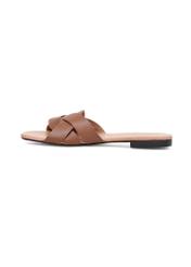 Women's brown leather flip-flops BUTYD-1159-24(W25), side view of the product on a white background.
