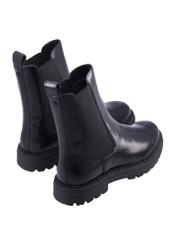 Women's black leather Chelsea boots BUTYD-1010-9F(Z26), product view from the back on a white background.