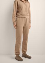 Women's camel trousers SPODT-0129-1D(Z26), front view of the product on the model. Half of the silhouette visible.
