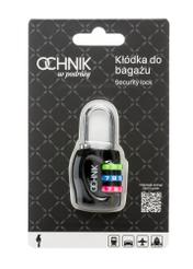 Black combination padlock AW-015-0005-99(W26), view of the product in the packaging on a white background.