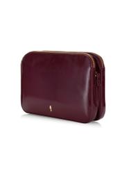 Burgundy patent leather women's messenger bag TOREC-0205F-43(Z25), diagonal view of the product on a white background.