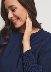 Navy blue women's blouse with ribbed cuffs BLUDT-0158-69(W23)-03