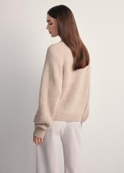 Beige women's cardigan KARDT-0036-81(Z25), back view of the product on the model. Half of the silhouette visible.