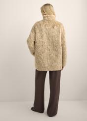 Women's short light beige fur coat FUTDP-0088-1A(Z26), back view of the product on the model. Full body visible.