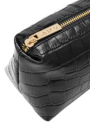 Black croco leather cosmetic bag TORES-1235-9G(W26), close-up of product detail on white background.