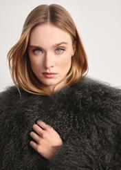 Gray short natural fur FUTDF-0104-3178(Z25) - front product view on model on white background. Close-up of detail.