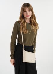 Cream leather single-compartment handbag TORES-0981C-12(W25) - view on a model on a white background.