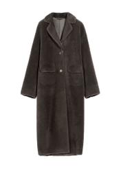 Long graphite women's wool fur coat FUTDW-0034-9D(Z26) - front product view on a white background.