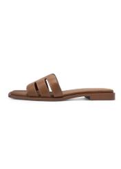 Women's leather camel flip-flops BUTYD-1224-1D(W26), side view of the product on a white background.