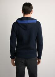 Men's navy blue hooded sweater SWEMT-0182-68(Z25), back view of the product on the model. Half of the silhouette visible.