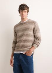 Men's brown striped sweater SWEMT-0219-1I(Z26), front view on a model. Half-body shot.