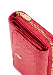 Small red leather women's wallet PORES-0802R-4B(W26), close-up of the product detail on a white background.